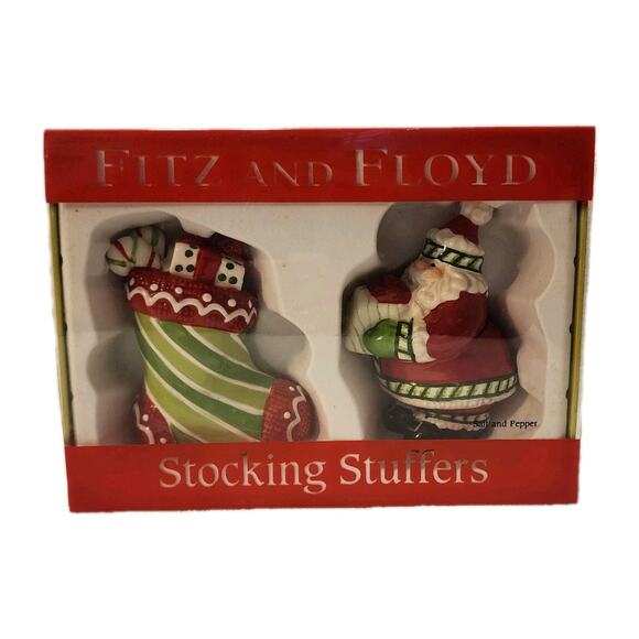 Fitz & Floyd 2007 Christmas Salt Pepper Shakers Santa Stocking Presents NEW - Picture 1 of 16